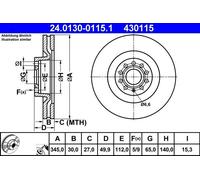 Bremsscheibe ATE 24.0130-0115.1 vorne, belüftet, hochkarbonisiert, 1 Stück