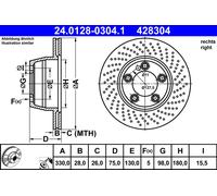 Bremsscheibe ATE 24.0128-0304.1 hinten, belüftet, hochkarbonisiert, 1 Stück
