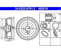 ATE Bremstrommel 24022297012 für Peugeot