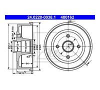 ATE Bremstrommel hinten rechts links für VAUXHALL OPEL 24.0220-0038.1
