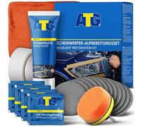 ATG® Scheinwerfer Aufbereitung Set - Headlight Restoration Kit für matte & blinde Kunststoff-Scheinwerfer - komplettes Polierset mit Schleifpapieren, Polierpaste & UV-Versiegelung für klare Sicht