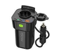 AUCARAUTO 150W Spannungswandler, DC 12V zu 230V AC 5-in-1 Wechselrichter Getränkehalter Konverter mit 10A Zigarettenanzünder Steckdose, 2 USB-C 30W & 1 USB-A 18W Ladeanschlüsse - Schwarz