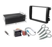 Audioproject A132 - Autoradio 2-DIN 1-DIN Einbau Set kompatibel für VW Golf 5 6 Skoda Seat Radioblende Ablagefach Quadlock ISO Radio-Adapter 2X Antennenadapter Fakra Entriegelung Radio Blende Adapter