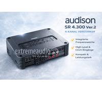 Audison SR 4.300 4-Kanal Class-D Verstärker, 4x130W RMS bei 4 Ohm, Aluminium-Gehäuse, Cinch und High-Level Eingänge, Frequenzweiche, 19x15,5x4,75 cm, 1,93 kg