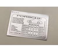 Aufkleber Reifendruck für Porsche 993 99370128730