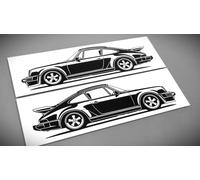 Aufkleber Silhouette Porsche 911 930 3.3 Turbo Sticker Pärchen Set Schwarz neu