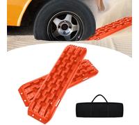Aufun 2 Stück Sandbleche Anfahrhilfe Traktionsmatte Kunstoff, Wohnmobil Recovery Board Offroad Traktionshilfe Orange, Schlamm Sand Schnee Reifenleiter mit Aufbewahrungstasche für PKW LKW Geländewagen