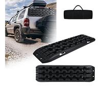 Aufun 2X Sandbleche Anfahrhilfe mit Aufbewahrungstasche, Tragbare Tracktionshilfe Traktionsband Traktionsmatte Gripmatte Set, 10T Last Reifenleiter für Geländewagen Wohnmobil PKW LKW -Schwarz