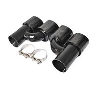 Auspuffblenden 2 STÜCKE Für 5 Series H Style Universal Dual Glossy Round Carbon Fiber Auspuffblende Schwarz Edelstahl Auspuffrohr Schalldämpferspitze Schalldämpfer(IN 60MM OUT 76MM)