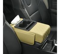 Auto-Armlehnen-Kasten-Erhöhung mit Memory-Schaum-Polsterung und integriertem Taschentuch-Getränkehalter für verbesserten Komfort und Verschleißfestigkeit (Beige)