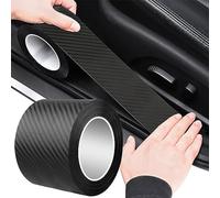 Auto Einstiegsleisten Aufkleber, Universal Selbstklebend Auto Schutzfolie, Kohlefaser Autofolie Lackschutzfolie für Autotürschutz/Einstiegsleistenschutz/Stoßstangenschutz (Schwarz 7 cm x 10 m)