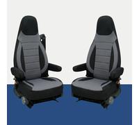 Auto Interieur Meester Sitzbezüge passend kompatibel Aguti GIS Liner & Milan Wohnmobil-Sitze, 2-teiliges mit Armlehnenbezügen, kompatibel mit Pössl, Knaus, Adria, Carthago u.a (Schwarz/Grau)
