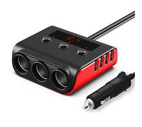 Auto Ladegerät Adapter, SONRU 3 Fach KFZ Zigarettenanzünder Verteiler mit 4 USB Ports, 120W 12V/24V DC Mehrfach Steckdose Splitter mit LED Voltmeter Getrennte Schalter für GPS/Dash Cam/Telefon