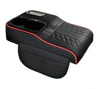 Auto Mittelarmlehne Polster aus Nappa Leder mit Becherhalter und Taschentuchfach, Ergonomische Erhöhung für Komfort, Universell Passend für Viele Fahrzeugmodelle, Schwarz(Black And Red)
