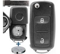 Auto Schlüssel Funk Fernbedienung 1x Gehäuse 2 Tasten + 1x Rohling + 1x CR2032 Batterie kompatibel mit VW Amarok T5 T6