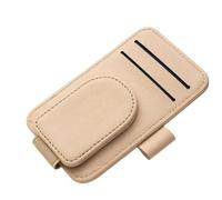 Auto-Sonnenblenden-Organizer Magnetclip Ohne Bohren Moderne Ledertasche | Brillenhalter Auto-Organizer für Brillen Karten Stifte LKW SUV MPV Fahrzeug Auto Reise Cremefarben