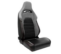 AUTO-STYLE Sportsitze 'VGR' - Schwarz Kunstleder + Hellgrau Stoff/Suede+ Rote Naten - Doppelseitig Verstellbare Rückenlehne - inkl. Laufschienen