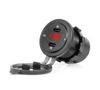 Auto USB-C Ladegerät AMiO 04225 2-Port wasserdicht Voltmeter 12/24V KFZ/Boot