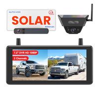 AUTO-VOX Dual Solar Rückfahrkamera Kabellos mit Fester und Flexibler Kamera, 7,2" 1080P HD Zwei-Kanal-Monitor mit Aufnahmefunktion, IP69K Wasserdicht, für Wohnmobil, Camper, LKW, Anhänger