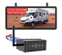 Auto-Vox Kabellose Magnetische Rückfahrkamera mit 7.2" 1080P Split-Screen DVR Monitor, Dual-Antennen für stabile Signalübertragung,IP69K Wasserdicht,Nachtsicht,Set für Wohnmobil,LKW,Anhänger
