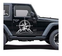 Autoaufkleber Kompass Offroad Windrose Sticker Folie für Auto Motorrad Wohnwagen Wohnmobil Anhänger Aufkleber Selbstklebend Kfz Zubehör KX059 (Weiß Glanz, Design 2 groß)