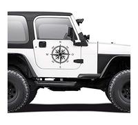 Autoaufkleber Kompass Offroad Windrose Sticker Folie für Auto Motorrad Wohnwagen Wohnmobil Anhänger Aufkleber Selbstklebend Kfz Zubehör KX058 (Schwarz Glanz, Design 1 groß)