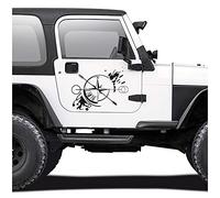 Autoaufkleber Kompass Offroad Windrose Sticker Folie für Auto Motorrad Wohnwagen Wohnmobil Anhänger Aufkleber Selbstklebend Kfz Zubehör KX060 (Schwarz Matt, Design 3 groß)