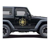 Autoaufkleber Kompass Offroad Windrose Sticker Folie für Auto Motorrad Wohnwagen Wohnmobil Anhänger Aufkleber Selbstklebend Kfz Zubehör KX058 (Gold, Design 1 groß)