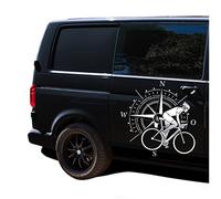 Autoaufkleber Kompass Sport Bike 61x60cm Windrose Sticker Folie für Auto Wohnwagen Anhänger Aufkleber Selbstklebend Kfz Zubehör KX072 KX073 (Kompass weiß, Fahrrad Silber)