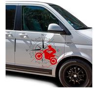 Autoaufkleber Kompass Sport Motocross 74x64cm Windrose Sticker Folie für Auto Wohnwagen Anhänger Aufkleber Selbstklebend Kfz Zubehör KX072 KX073 (Kompass schwarz, Motocross Rot)