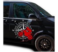 Autoaufkleber Kompass Sport Motocross 74x64cm Windrose Sticker Folie für Auto Wohnwagen Anhänger Aufkleber Selbstklebend Kfz Zubehör KX072 KX073 (Kompass weiß, Motocross Rot)