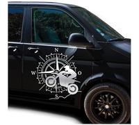 Autoaufkleber Kompass Sport Motocross 74x64cm Windrose Sticker Folie für Auto Wohnwagen Anhänger Aufkleber Selbstklebend Kfz Zubehör KX072 KX073 (Kompass weiß, Motocross Silber)