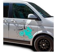 Autoaufkleber Kompass Sport Motocross 74x64cm Windrose Sticker Folie für Auto Wohnwagen Anhänger Aufkleber Selbstklebend Kfz Zubehör KX072 KX073 (Kompass schwarz, Motocross Türkis)