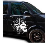 Autoaufkleber Kompass Sport Motocross 74x64cm Windrose Sticker Folie für Auto Wohnwagen Anhänger Aufkleber Selbstklebend Kfz Zubehör KX072 KX073 (Kompass weiß, Motocross Weiß)