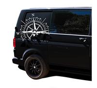 Autoaufkleber Kompass Sport Mountains 60x56cm Windrose Sticker Folie für Auto Wohnwagen Anhänger Aufkleber Selbstklebend Kfz Zubehör KX072 KX073 (Kompass weiß, Berge Schwarz)