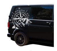 Autoaufkleber Kompass Sport Mountains 60x56cm Windrose Sticker Folie für Auto Wohnwagen Anhänger Aufkleber Selbstklebend Kfz Zubehör KX072 KX073 (Kompass weiß, Berge Silber)
