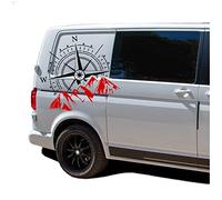 Autoaufkleber Kompass Sport Mountains 60x56cm Windrose Sticker Folie für Auto Wohnwagen Anhänger Aufkleber Selbstklebend Kfz Zubehör KX072 KX073 (Kompass schwarz, Berge Rot)