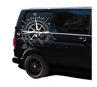 Autoaufkleber Kompass Sport Mountains 60x56cm Windrose Sticker Folie für Auto Wohnwagen Anhänger Aufkleber Selbstklebend Kfz Zubehör KX072 KX073 (Kompass weiß, Berge Grau)