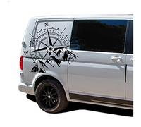 Autoaufkleber Kompass Sport Mountains 60x56cm Windrose Sticker Folie für Auto Wohnwagen Anhänger Aufkleber Selbstklebend Kfz Zubehör KX072 KX073 (Kompass schwarz, Berge Schwarz)