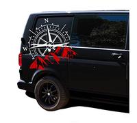 Autoaufkleber Kompass Sport Mountains 60x56cm Windrose Sticker Folie für Auto Wohnwagen Anhänger Aufkleber Selbstklebend Kfz Zubehör KX072 KX073 (Kompass weiß, Berge Rot)
