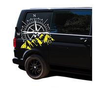 Autoaufkleber Kompass Sport Mountains 60x56cm Windrose Sticker Folie für Auto Wohnwagen Anhänger Aufkleber Selbstklebend Kfz Zubehör KX072 KX073 (Kompass weiß, Berge Gelb)