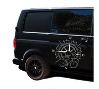 Autoaufkleber Kompass Sport Rennrad 60x60cm Windrose Sticker Folie für Auto Wohnwagen Anhänger Aufkleber Selbstklebend Kfz Zubehör KX072 KX073 (Kompass weiß, Rennrad Grau)