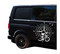 Autoaufkleber Kompass Sport Rennrad 60x60cm Windrose Sticker Folie für Auto Wohnwagen Anhänger Aufkleber Selbstklebend Kfz Zubehör KX072 KX073 (Kompass weiß, Rennrad Weiß)