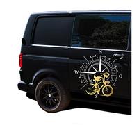 Autoaufkleber Kompass Sport Rennrad 60x60cm Windrose Sticker Folie für Auto Wohnwagen Anhänger Aufkleber Selbstklebend Kfz Zubehör KX072 KX073 (Kompass weiß, Rennrad Gold)