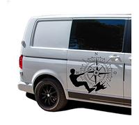 Autoaufkleber Kompass Sport Wakeboard 60x69cm Windrose Sticker Folie für Auto Wohnwagen Anhänger Aufkleber Selbstklebend Kfz Zubehör KX072 KX073 (Kompass schwarz, Wakeboard Schwarz)