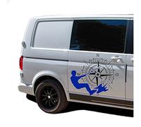 Autoaufkleber Kompass Sport Wakeboard 60x69cm Windrose Sticker Folie für Auto Wohnwagen Anhänger Aufkleber Selbstklebend Kfz Zubehör KX072 KX073 (Kompass schwarz, Wakeboard Blau)