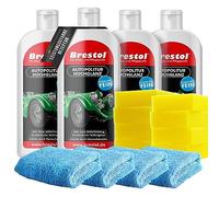 Autopolitur Hochglanz 4x 500ml - Politur Auto mit Langzeitschutz, Poliermittel für Auto für makellosen Fahrzeugglanz, Auto Pflege & Lackpolitur mit Carnaubawachs + 8x Schwamm & 4x Mikrofasertuch