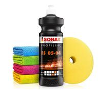 Autopolitur Set: Sonax Profiline FS 05-04 Medium Cut Politur (1L) - Politur zur Entfernung von Staubeinschlüssen, Farbnebel & Schleifspuren - Auto polieren, Feinschleifpolitur | 6-teilig