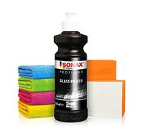Sonax Profiline GlassPolish Glaspolitur (250ml) Autopolitur Set - Zum Entfernen von leichten Verkratzungen, Vermattungen und Verätzungen aus Echtglas - Auto polieren, Scheiben polieren | 6-teilig