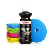 Autopolitur Set: Sonax Profiline HeadlightPolish Kunststoffpolitur (250ml) - Schleifpaste zur Auffrischung von vergilbten und vermatteten Scheinwerfern aus Kunststoff - Auto polieren | 6-tlg.